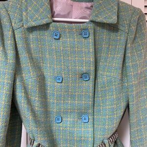 Vintage 1960s Double Breasted Wool Plaid Tweed Jacket Small USA